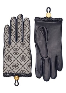 Tory Burch T Monogram Jacquard & Leather Gloves