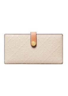 Tory Burch T Monogram Patent Embossed Leather Slim Zip Wallet