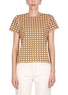 TORY BURCH T-SHIRT WITH ALL OVER LOGO PRINT