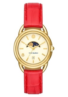 Tory Burch The Miller Moon Phase Leather Strap Watch
