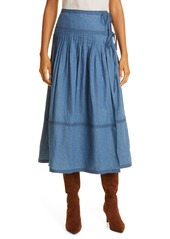 Tory Burch Tiered Chambray Cotton & Linen Wrap Midi Skirt in Dark Chambray at Nordstrom