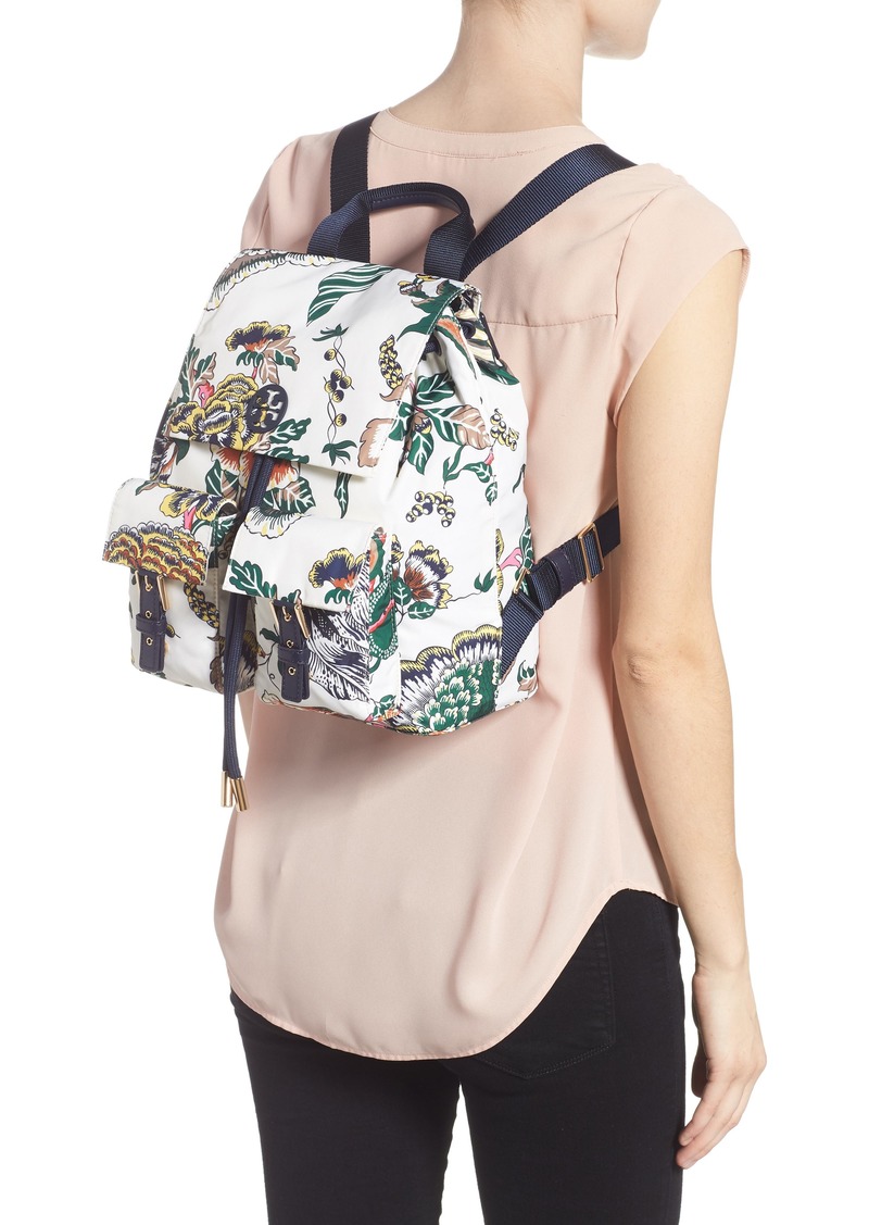 tilda printed nylon flap backpack