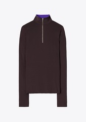 Tory Burch Zip Front Long-Sleeve Jersey Top