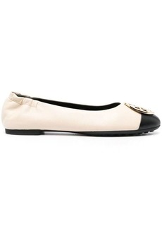 Tory Burch White Ballet Flats with Metal Logo Detail in Leather Woman