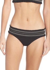Tory Burch Costa Smocked Hipster Bikini Bottoms in Black/New Ivory at Nordstrom