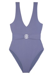 Tory Burch Miller Plunge One-Piece Swimsuit in Eclipse at Nordstrom