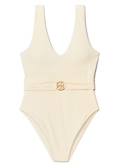 Tory Burch Miller Plunge One-Piece Swimsuit in New Ivory at Nordstrom