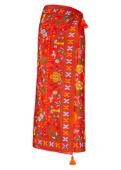 Tory Burch Printed Cotton & Silk Pareo in Red Cat at Nordstrom