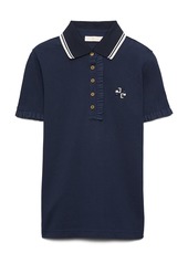 Tory Burch Ruffle Cotton Pique Polo Shirt in Tory Navy at Nordstrom