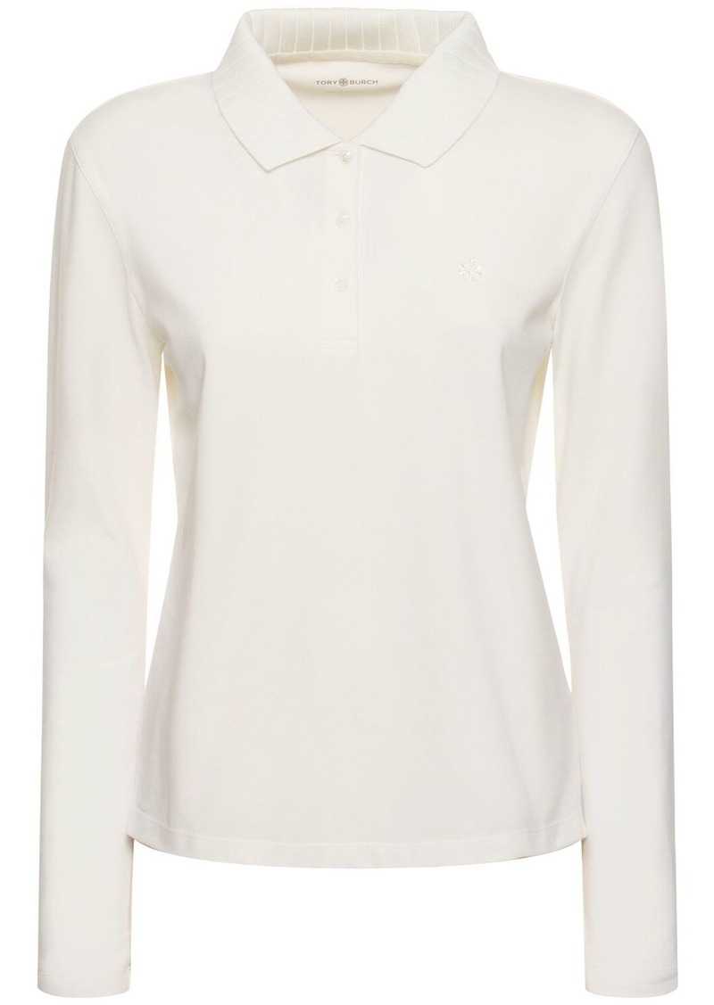 Tory Sport Logo Pleated Collar Piquet Polo