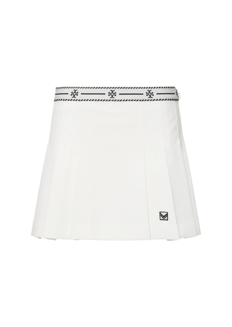 Tory Sport Logo Tape Pleated Twill Mini Skirt