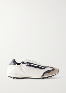 Tory Sport Ruffled Mesh And Suede-trimmed Leather Golf Sneakers