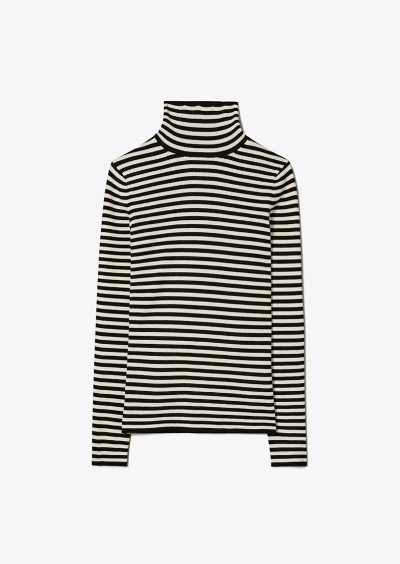 Tory Sport Tory Burch Striped Wool Ribbed Turtleneck
