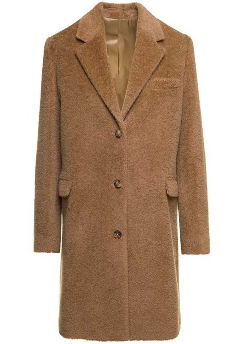 Totême Beige Monochrome 'Teddy' Coat with Pockets in Wool Blend Woman