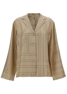 Totême Beige Shirt with All-Over Monogram Print in Silk Woman