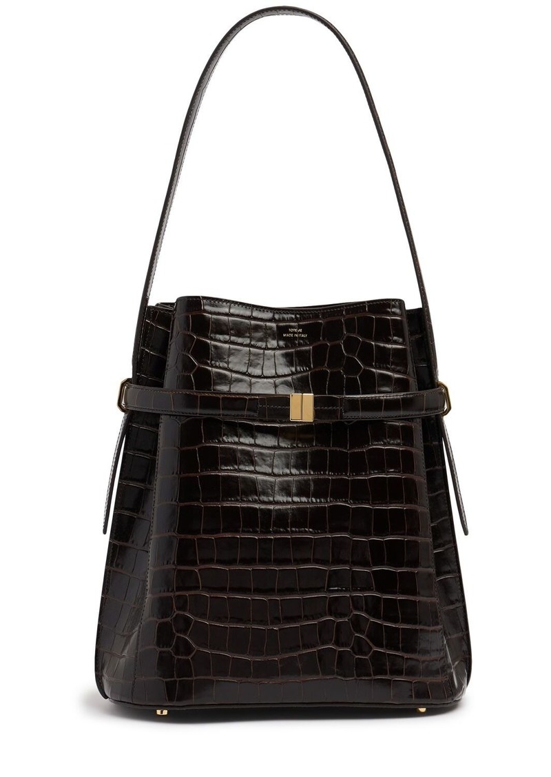 Totême Belted Croc Embossed Leather Bucket Bag