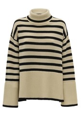 Totême Black and Beige Striped Turtleneck Sweater in Wool and Cotton Woman Toteme