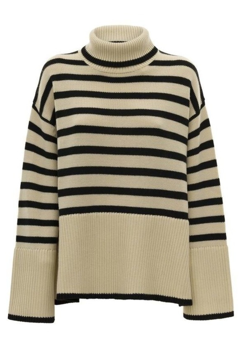 Totême Black and Beige Striped Turtleneck Sweater in Wool and Cotton Woman Toteme