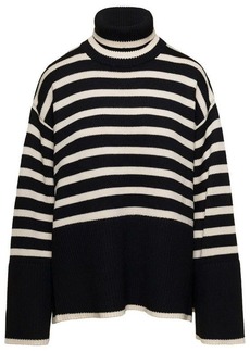Totême Black and White Sweater with Striped Motif in Wool Woman