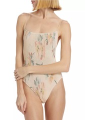 Totême Floral Smocked One-Piece Swimsuit