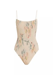 Totême Floral Smocked One-Piece Swimsuit