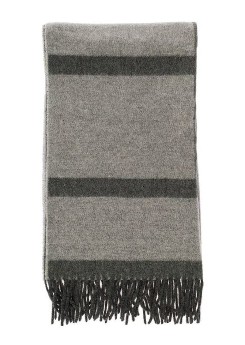 Totême Grey Scarf with Fringed Hem and Monogram in Jacquard Wool Woman