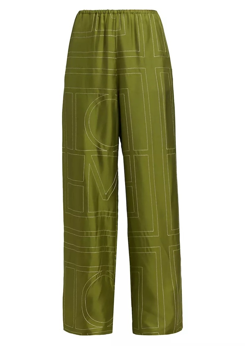 Totême Monogrammed Silk Straight-Leg Pants