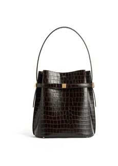 Totême Toteme - Belted Croc-Embossed Leather Bucket Bag - Brown - OS - Moda Operandi