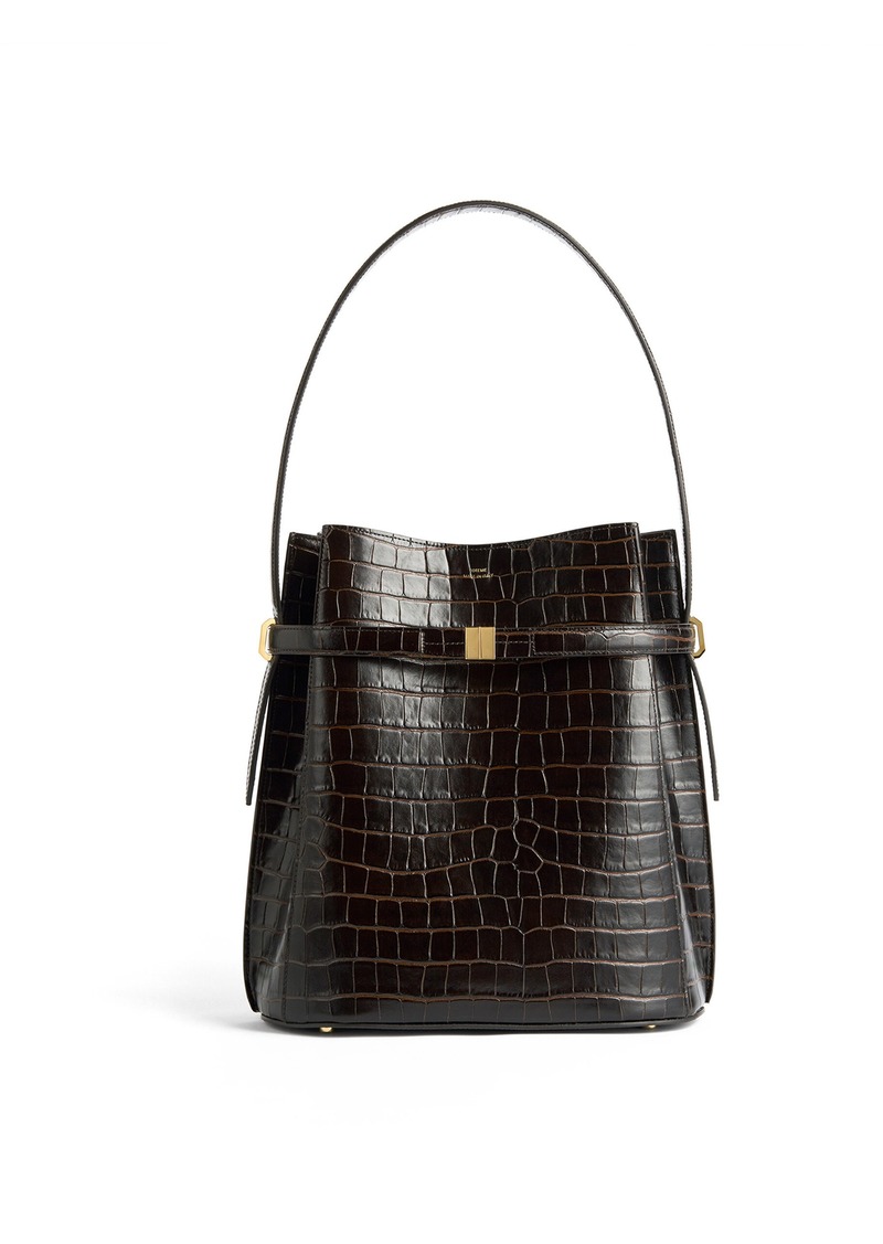 Totême Toteme - Belted Croc-Embossed Leather Bucket Bag - Brown - OS - Moda Operandi