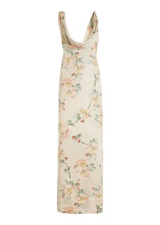 Totême Toteme - Draped Floral Crepe Maxi Dress - Yellow - FR 40 - Moda Operandi