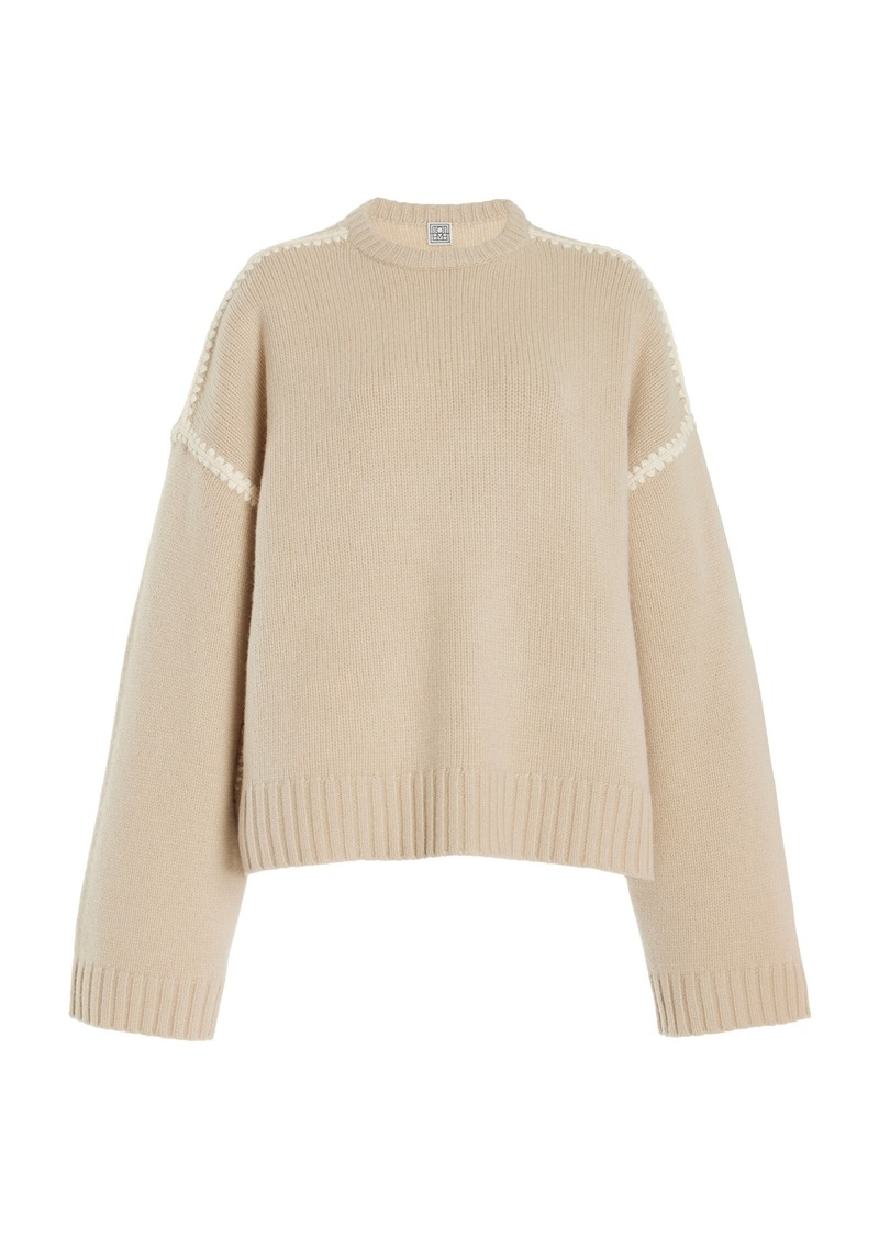 Totême Toteme - Embroidered Wool-Cashmere Knit Top - Ivory - XS - Moda Operandi