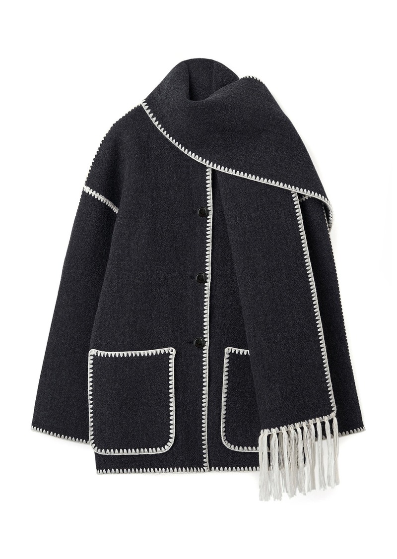 Totême Toteme - Embroidered Wool-Cashmere Scarf Jacket - Black - FR 42 - Moda Operandi