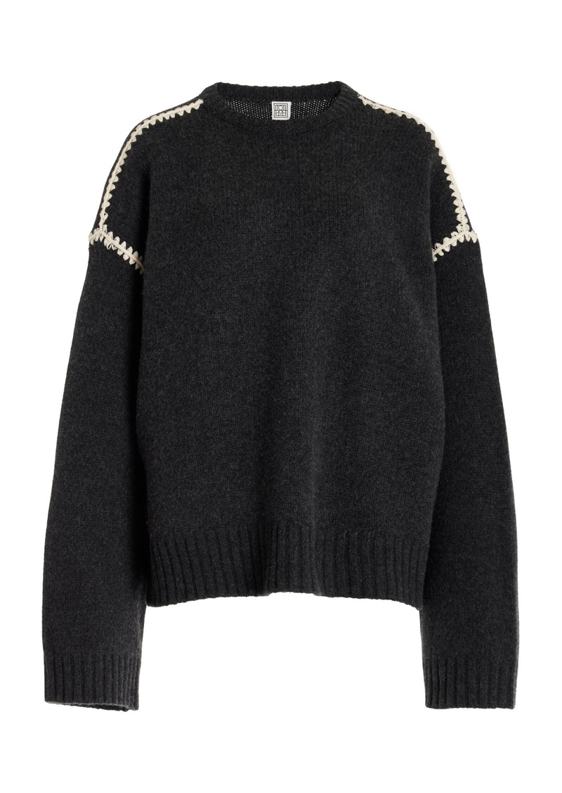 Totême Toteme - Embroidered Wool-Cashmere Sweater - Grey - M - Moda Operandi