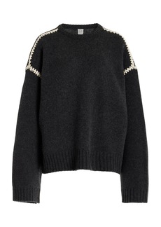 Totême Toteme - Embroidered Wool-Cashmere Sweater - Grey - L - Moda Operandi
