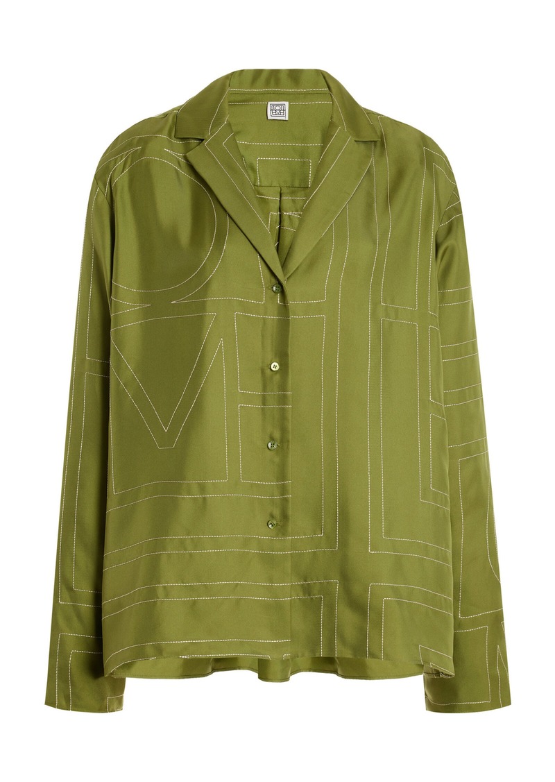 Totême Toteme - Monogram-Printed Silk PJ Shirt - Green - FR 40 - Moda Operandi