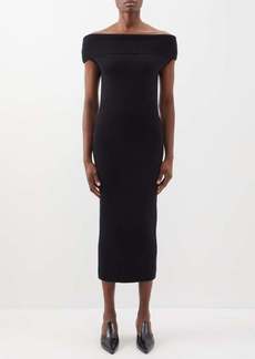 Totême Toteme - Off-the-shoulder Ribbed Wool-blend Midi Dress - Womens - Black