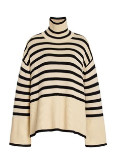Totême Toteme - Signature Stripe Wool-Cotton Turtleneck Sweater - Neutral - L - Moda Operandi