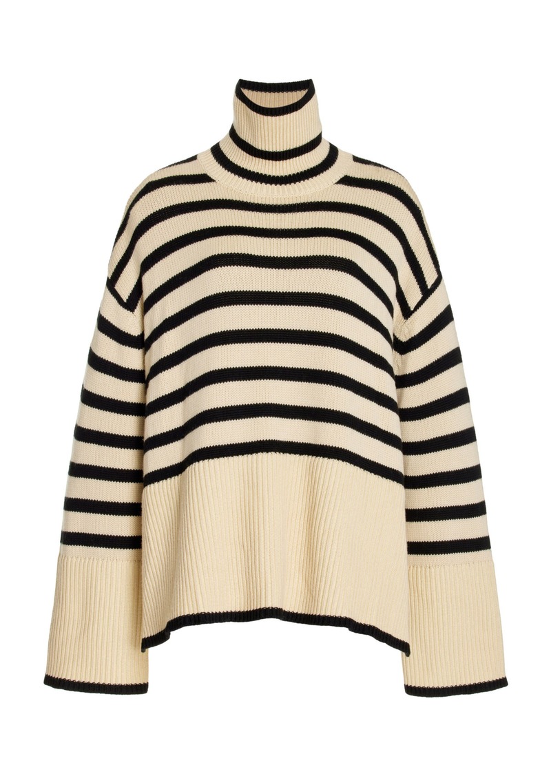 Totême Toteme - Signature Stripe Wool-Cotton Turtleneck Sweater - Neutral - S - Moda Operandi
