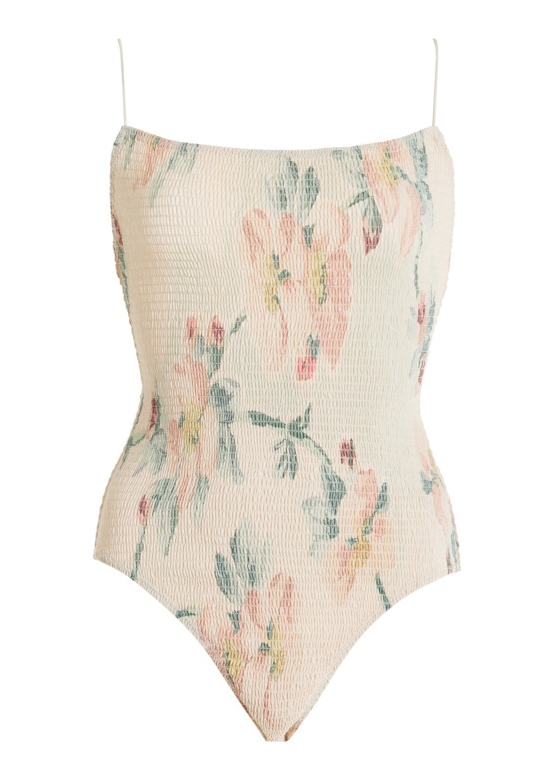 Totême Toteme - Smocked Floral One-Piece Swimsuit - Ivory - L - Moda Operandi