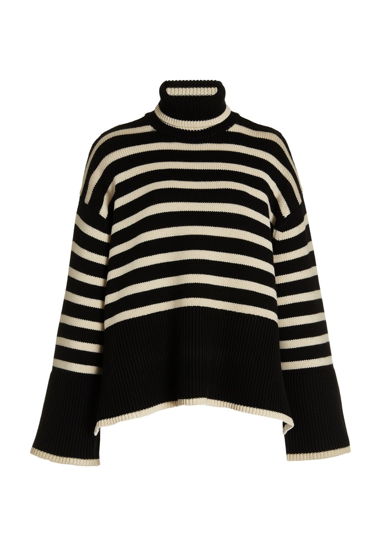 Totême Toteme - Striped Wool-Cotton Turtleneck Sweater  - Black - M - Moda Operandi