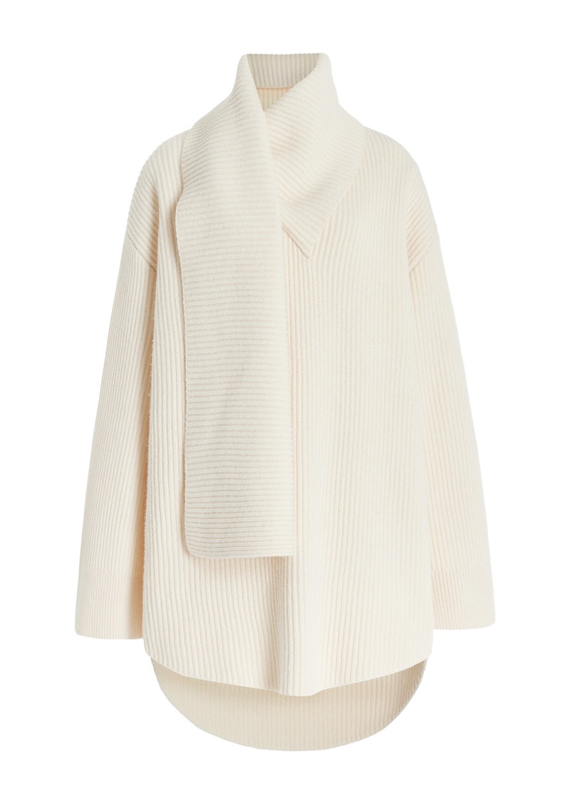 Totême Toteme - Wool-Cashmere Knit Long Scarf Sweater - White - XXS - Moda Operandi