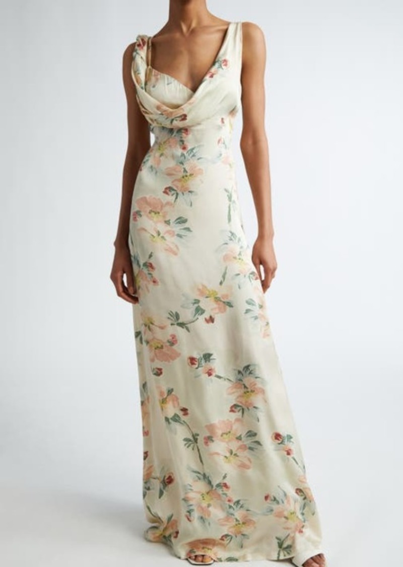 Totême TOTEME Floral Print Twist Drape Maxi Dress