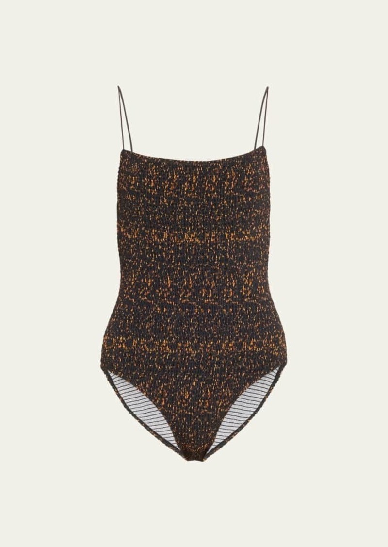 Totême Toteme Smocked Tortoiseshell One-Piece Swimsuit