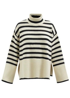 Totême Toteme - Roll-neck Striped Wool-blend Sweater - Womens - Beige Stripe