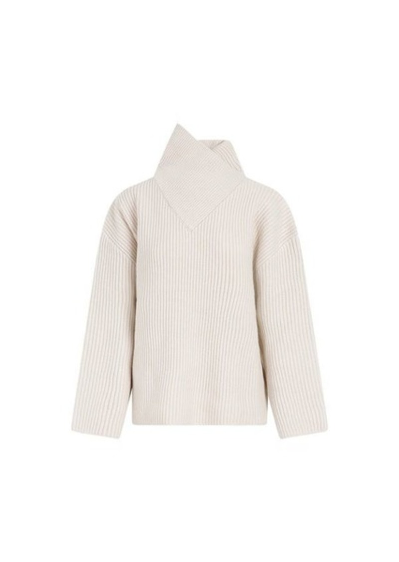 TOTÊME  WRAPPED-NECK KNIT PULLOVER SWEATER