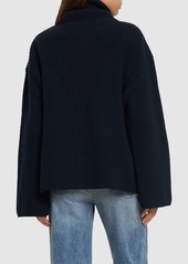 Totême Wrap Neck Rib Knit Wool Sweater