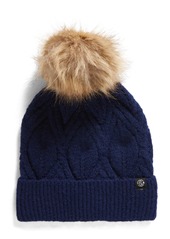 Treasure & Bond Cable Knit Beanie with Faux Fur Pompom in Blue Beacon at Nordstrom Rack