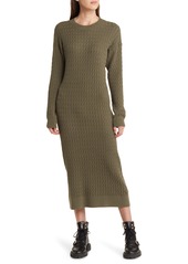 Treasure & Bond Cable Stitch Long Sleeve Midi Sweater Dress in Olive Sarma at Nordstrom Rack