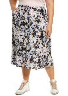 Treasure & Bond Floral Print Button Front Skirt in Black- Pink Future Toile at Nordstrom