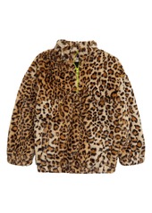 Treasure & Bond Kids' Leopard Print Faux Fur Half Zip Jacket in Tan Dale Cheetah at Nordstrom